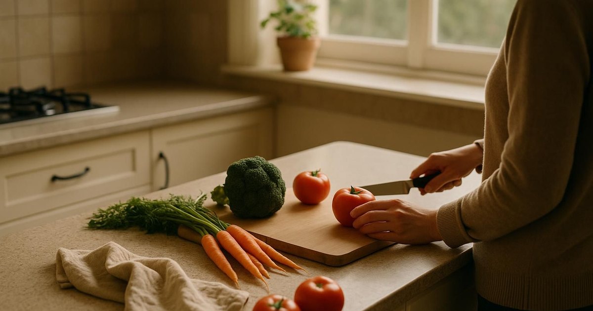 A home kitchen counter in soft daylight with fresh ingredients