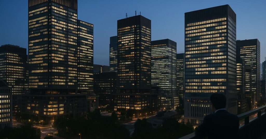 Tokyo business district at blue hour