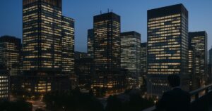 Tokyo business district at blue hour