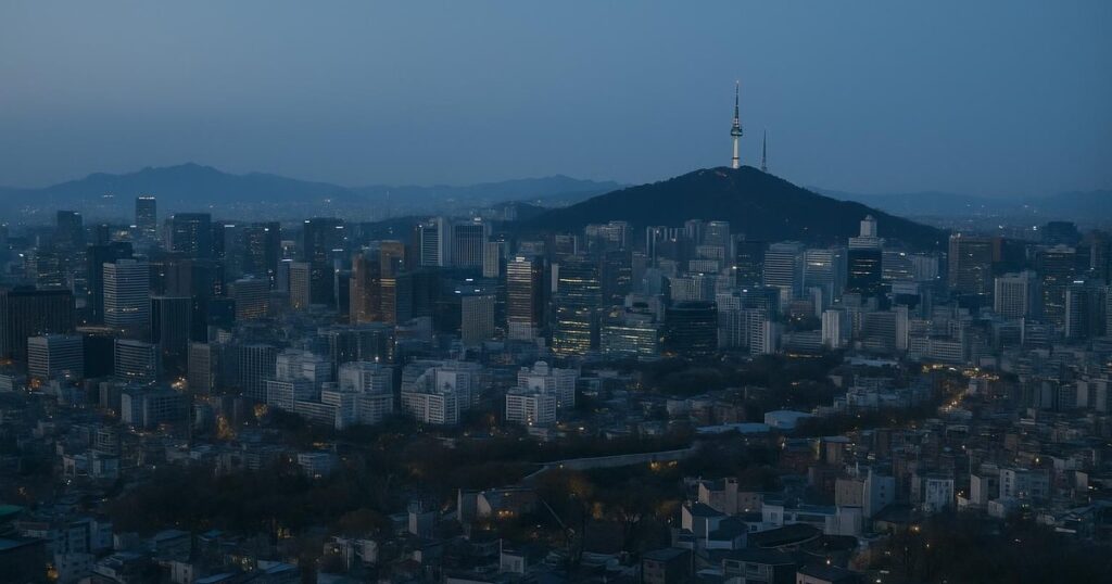 Seoul skyline at dusk seen from a high vantage point