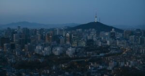 Seoul skyline at dusk seen from a high vantage point
