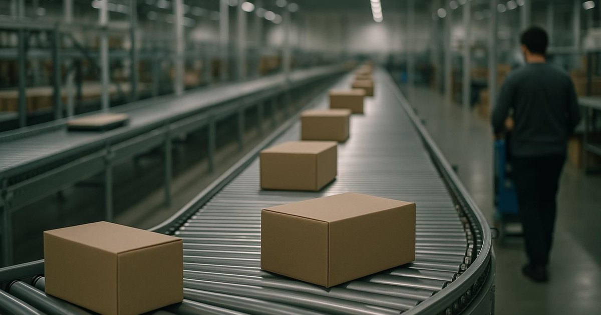 Parcels on a conveyor in a fulfilment centre