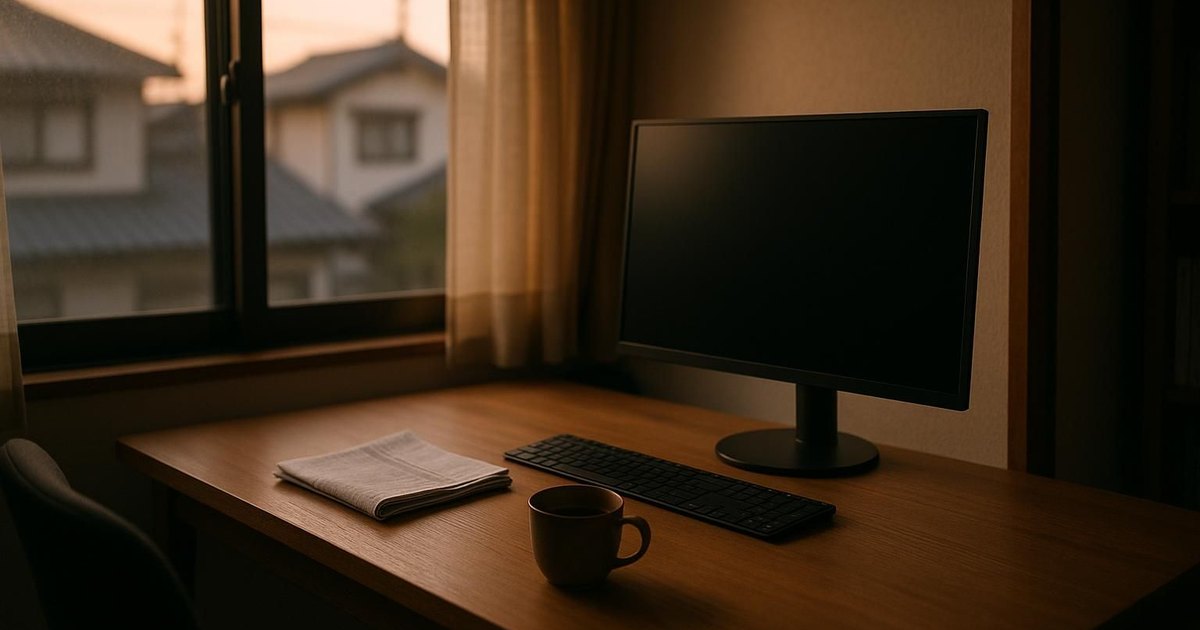 Japanese portal-style desktop workspace at dawn